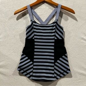 Sz 4 (fits 0 & 2) Lululemon Work It Out Lavender Black Striped Racerback Tank